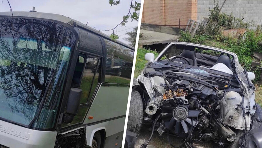 Туристический автобус лоб в лоб столкнулся с легковушкой в Абхазии